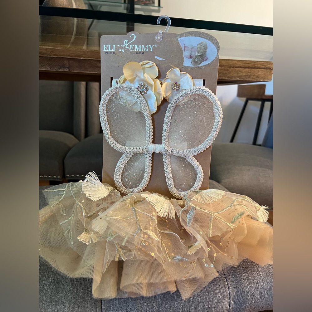 Elegant Butterfly gold lace headband tutu wings Set